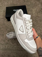Prada Downtown Leather Sneaker Grey White