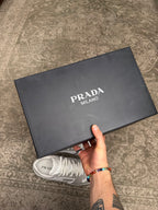 Prada Downtown Leather Sneaker Grey White