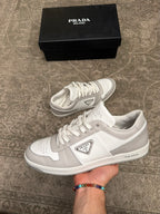 Prada Downtown Leather Sneaker Grey White