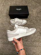 Prada Downtown Leather Sneaker Grey White