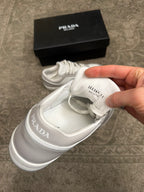 Prada Downtown Leather Sneaker Grey White