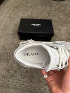 Prada Downtown Leather Sneaker Grey White