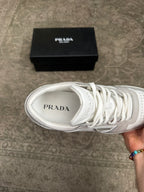 Prada Downtown Leather Sneaker Grey White