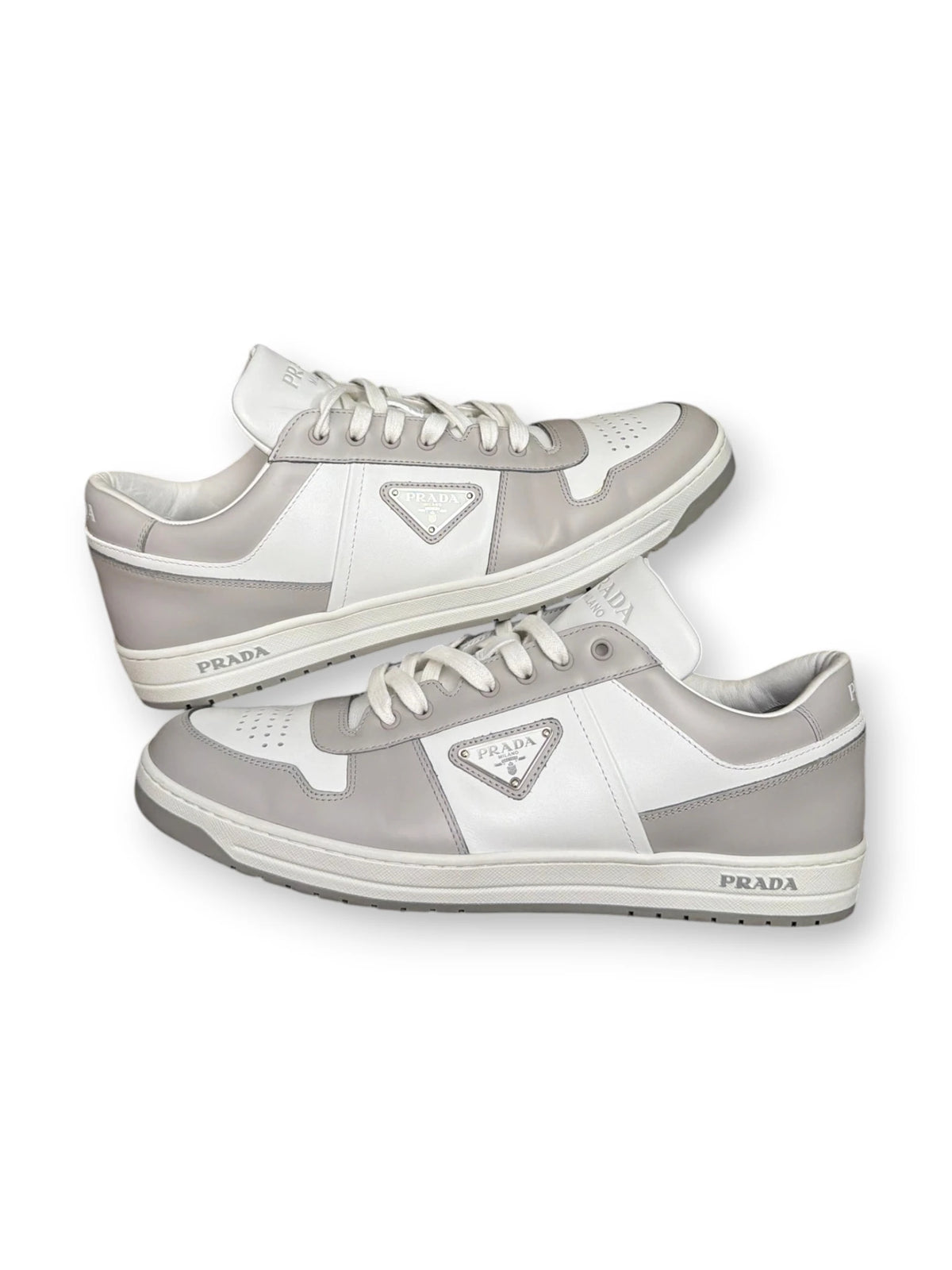 Prada Downtown Leather Sneaker Grey White