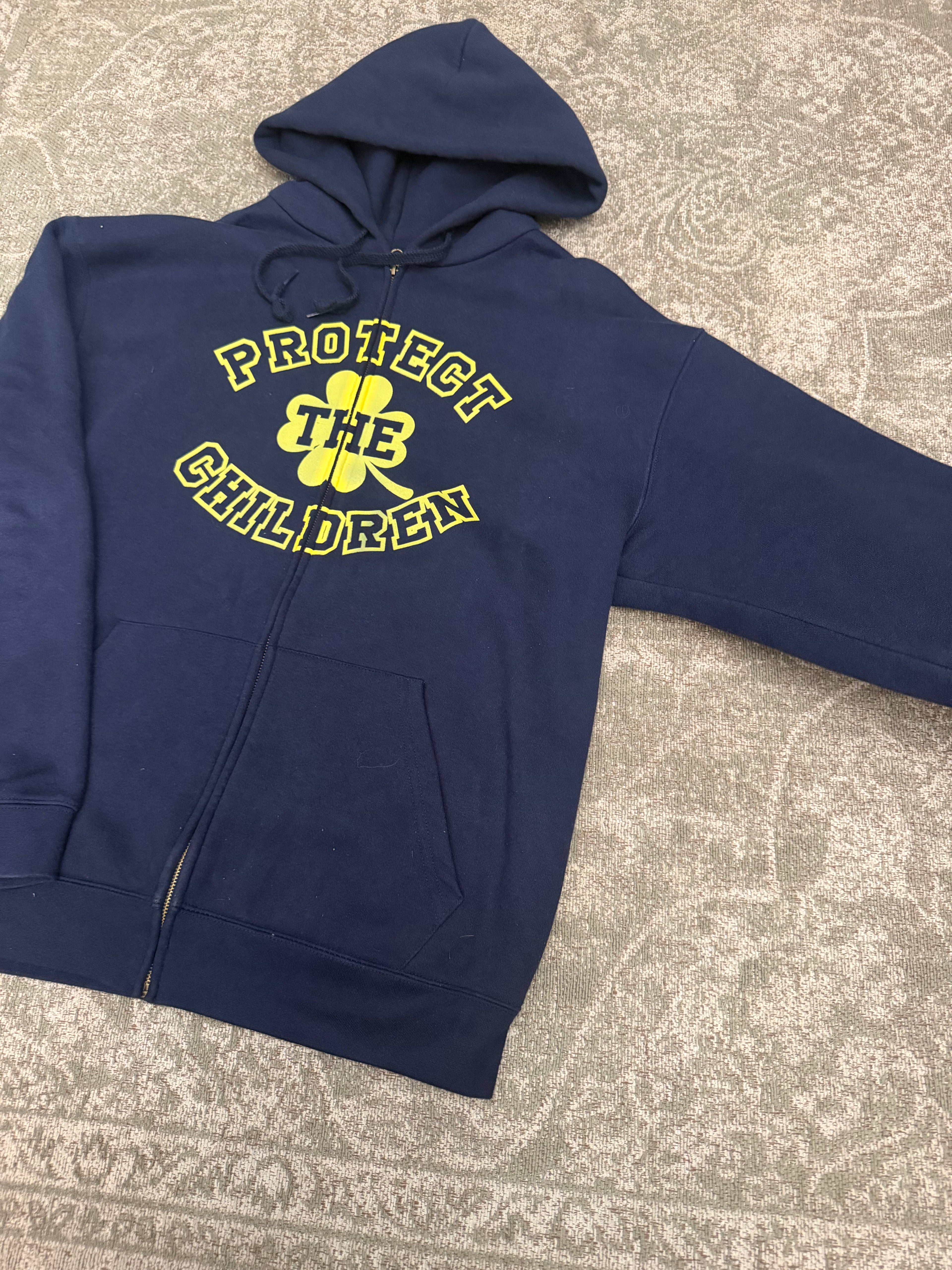 Protect The Children Zip Hoodie Navy Yellow