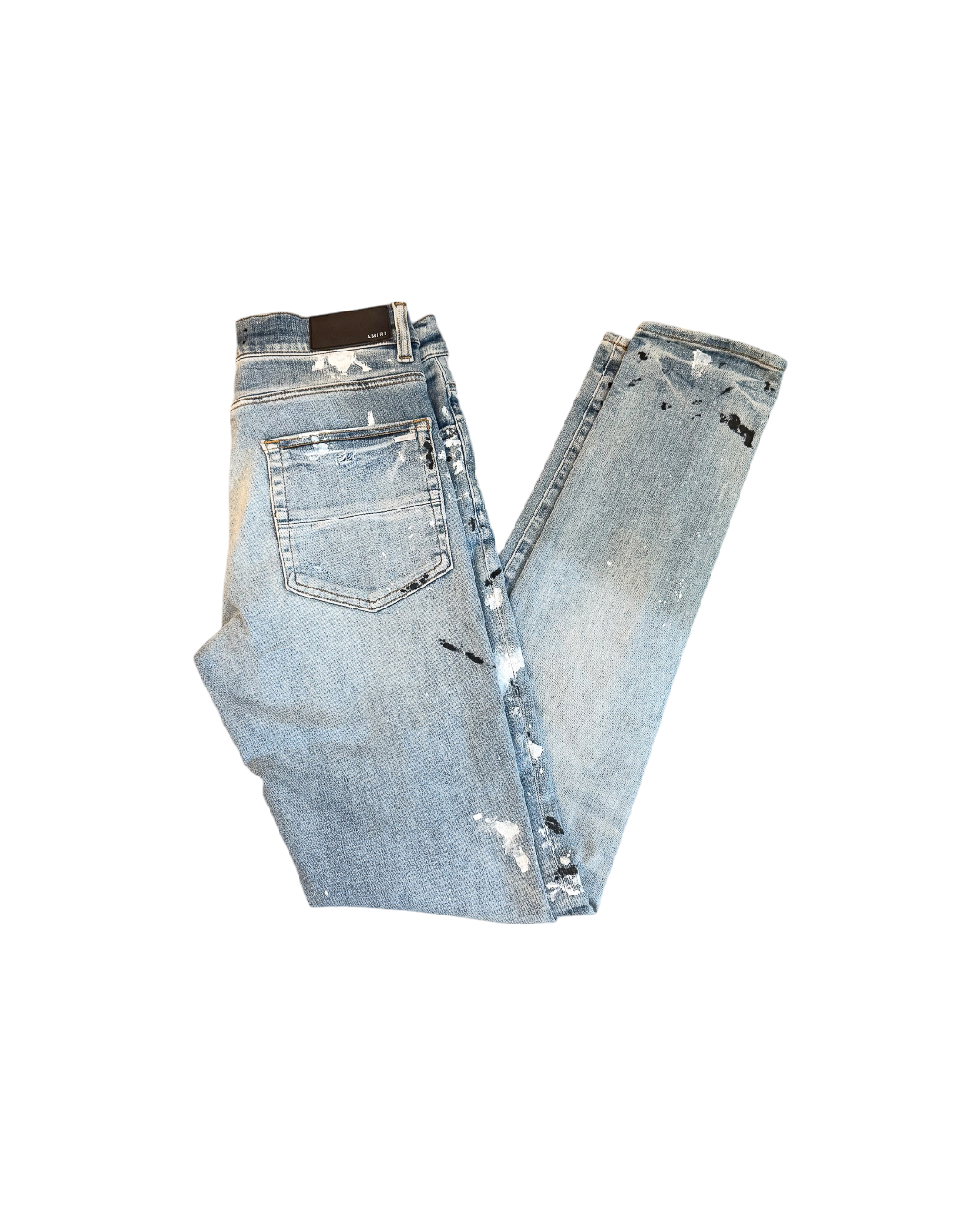 Amiri Paint Splatter Distressed Skinny Jeans Light Blue