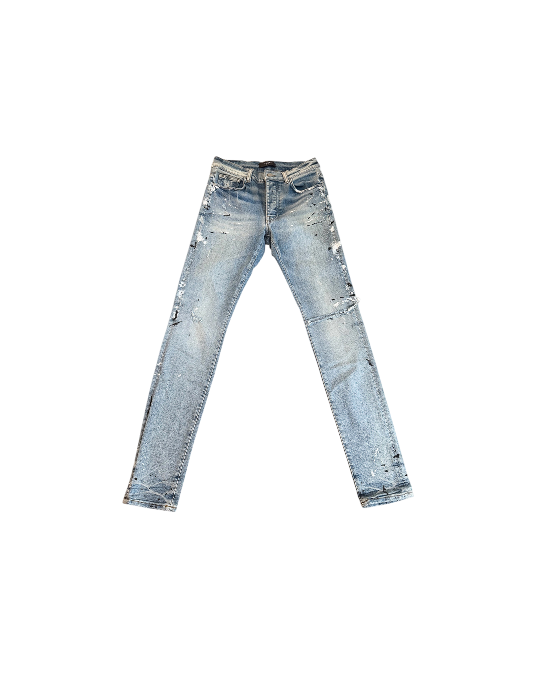 Amiri Paint Splatter Distressed Skinny Jeans Light Blue