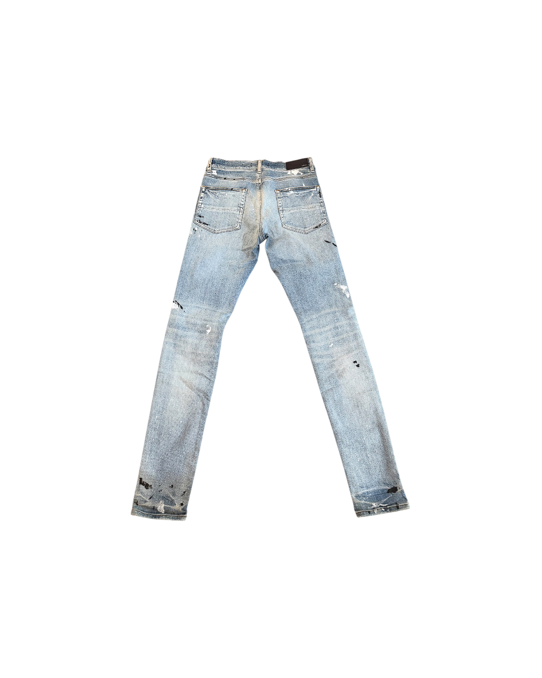 Amiri Paint Splatter Distressed Skinny Jeans Light Blue