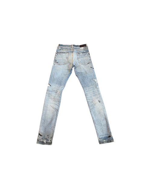 Amiri Paint Splatter Distressed Skinny Jeans Light Blue