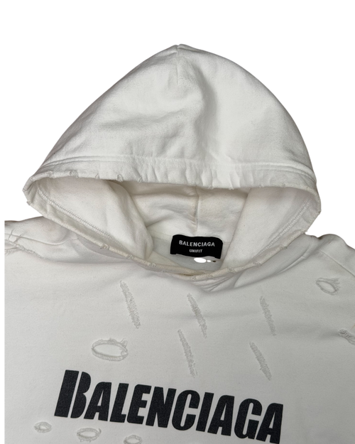 Balenciaga Distressed Hoodie White