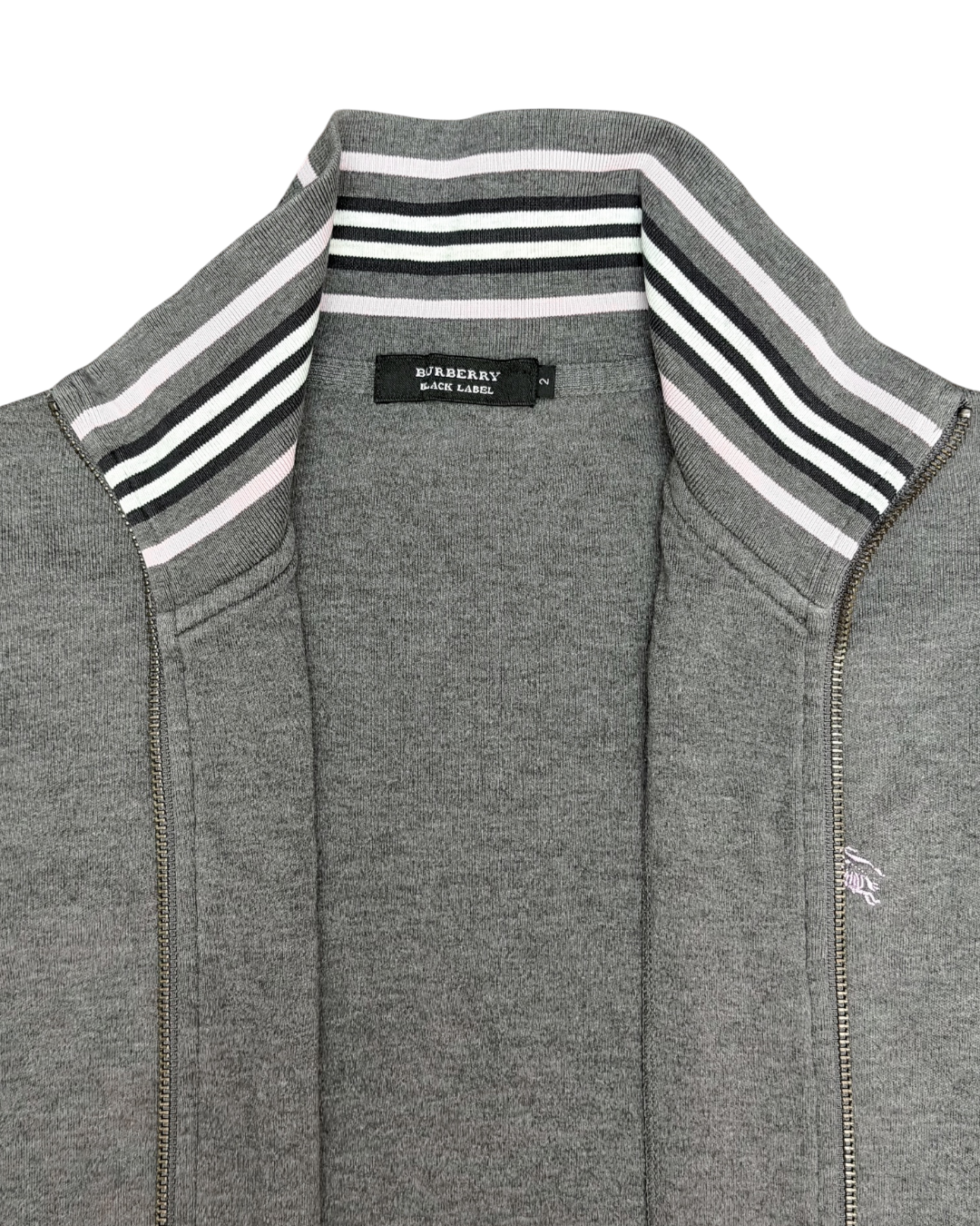 Burberry Black Label Zip Up Sweater Grey Pink