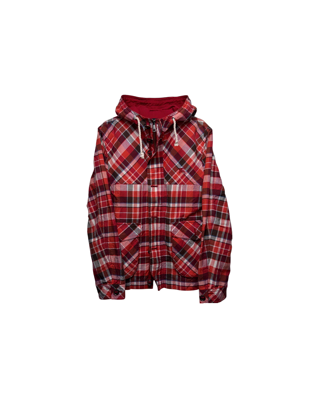 Burberry Plaid Hooded Jacket Red