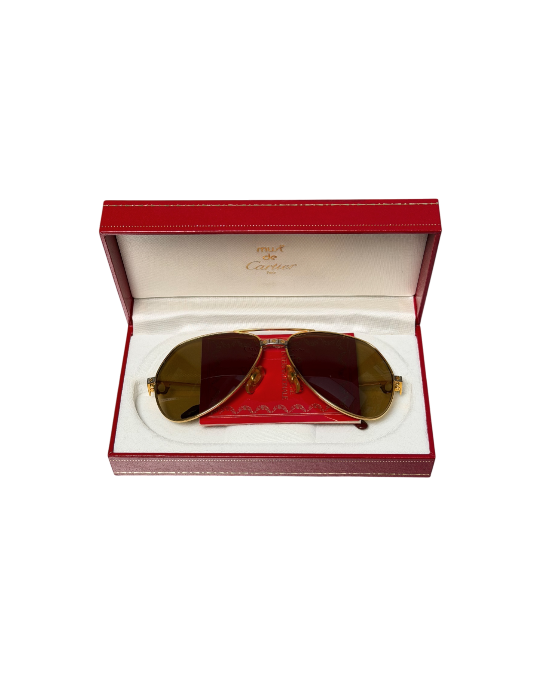Cartier Santos Vendrome Aviator Sunglasses 22k Gold Plated Frame
