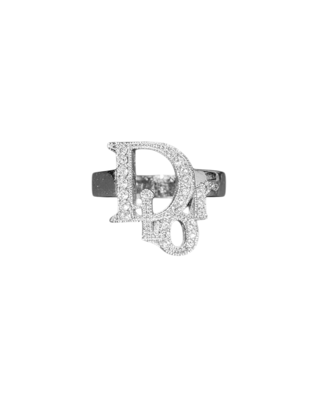 Christian Dior Logo Ring Silver Crystals
