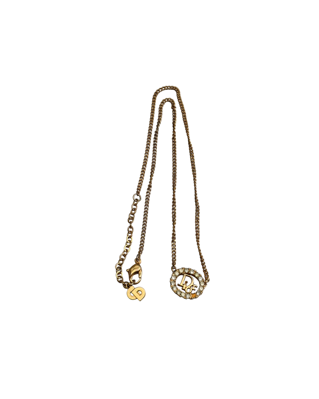 Christian Dior Rhinestone Necklace Gold
