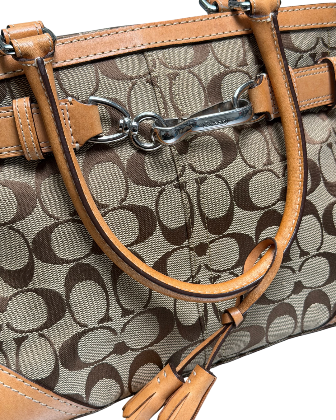 Coach Signature Hampton Bag Beige Leather