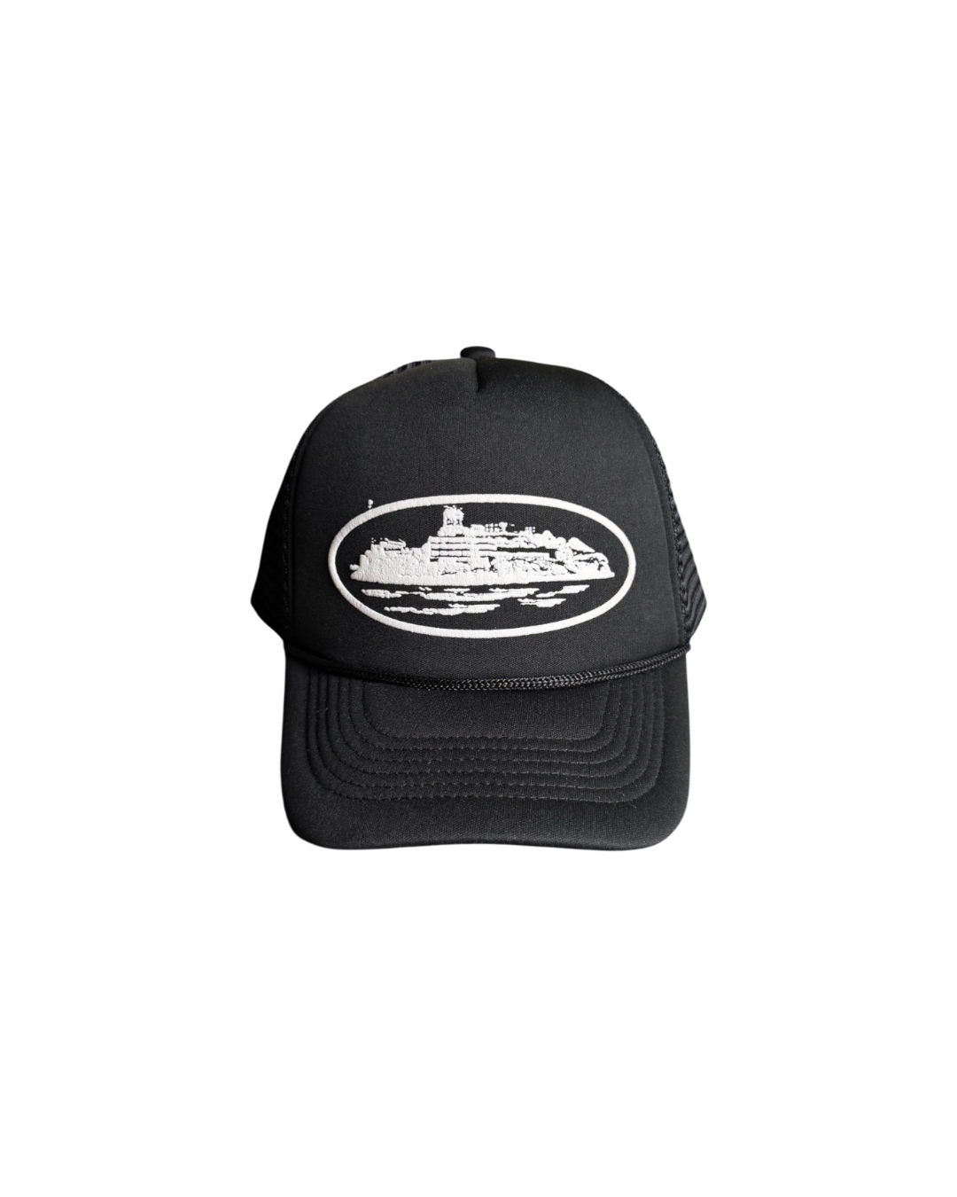 Corteiz Alcatraz Premium Puff Print Trucker Hat Cap Black
