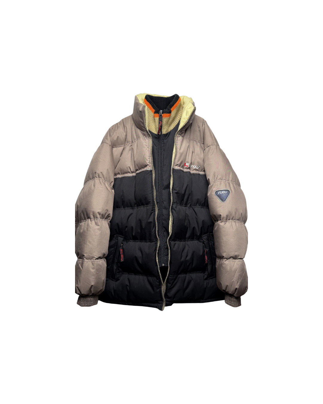 FUBU Oversized Puffer Jacket Beige Black