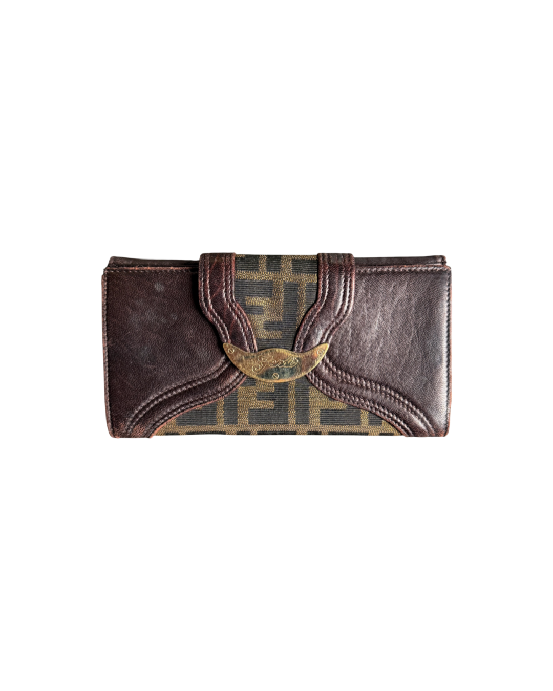 Fendi Spy Continental Wallet Brown Leather Canvas