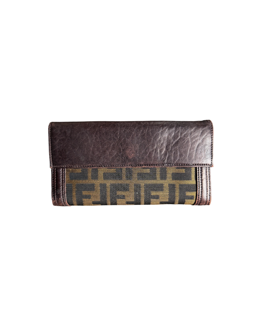 Fendi Spy Continental Wallet Brown Leather Canvas