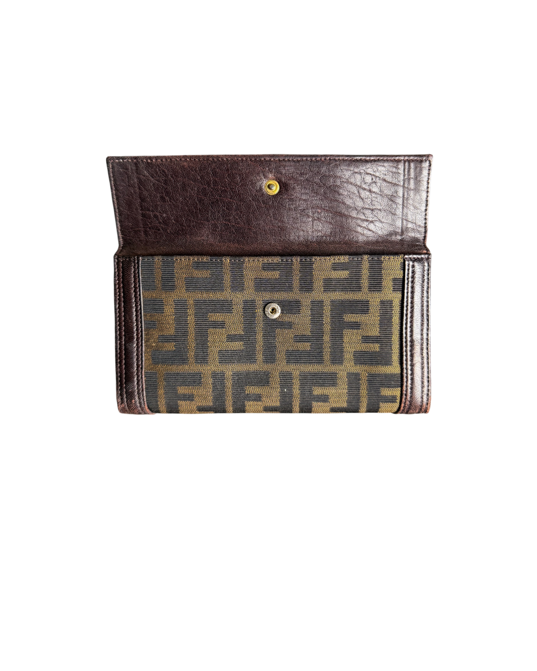 Fendi Spy Continental Wallet Brown Leather Canvas