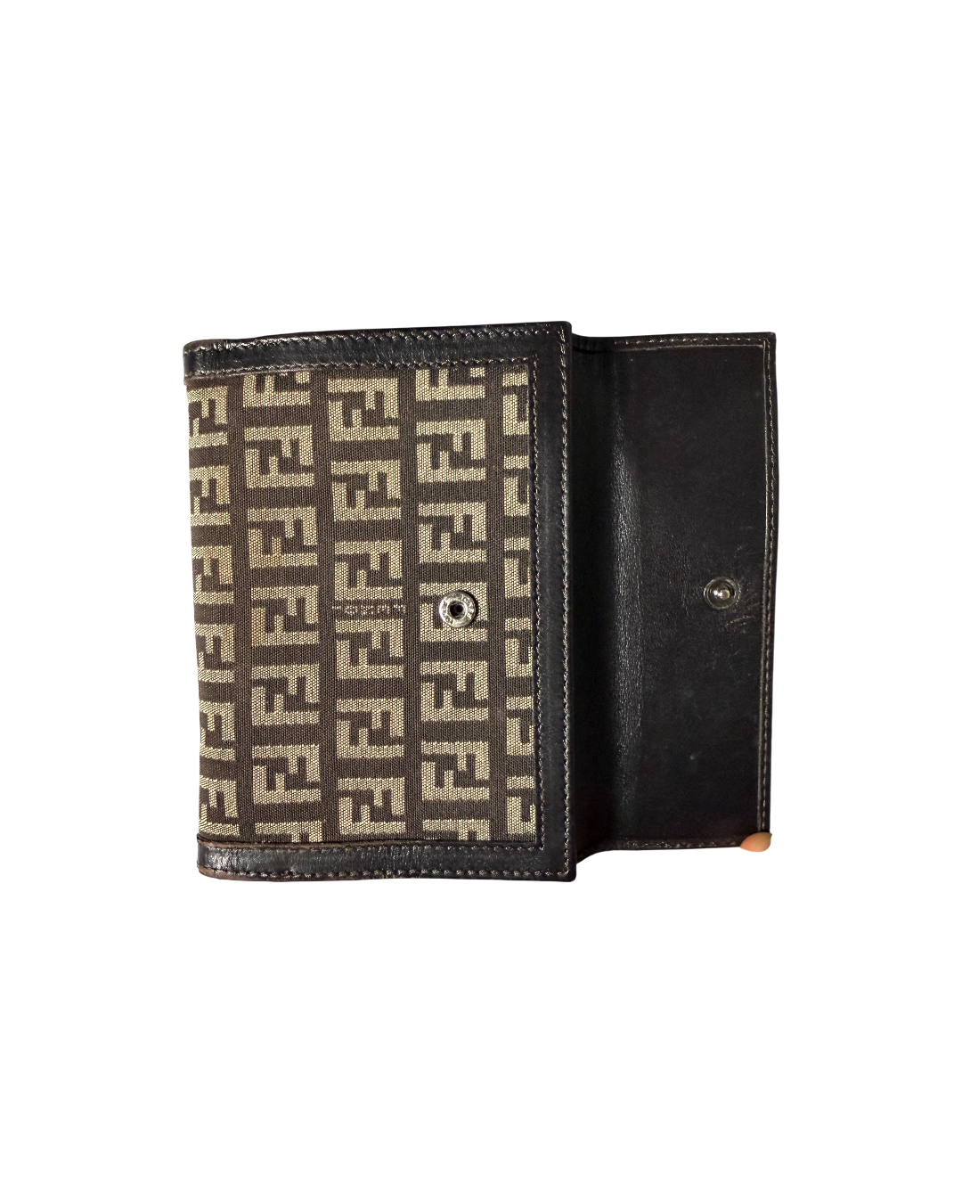Fendi Zucchino FF Logo Compact Wallet Brown