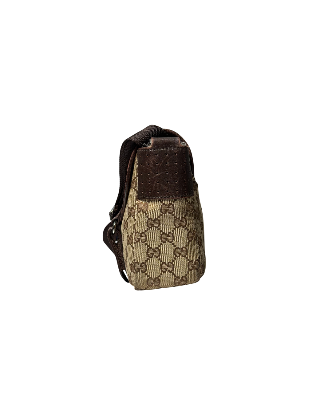 GUCCI GG Canvas Belt Flap Messenger Leather Beige Brown