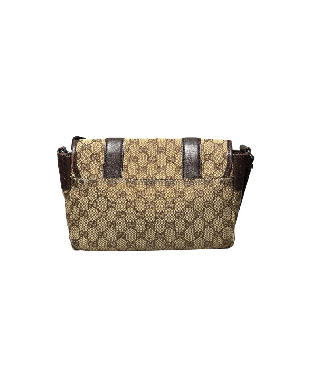 GUCCI GG Canvas Belt Flap Messenger Leather Beige Brown