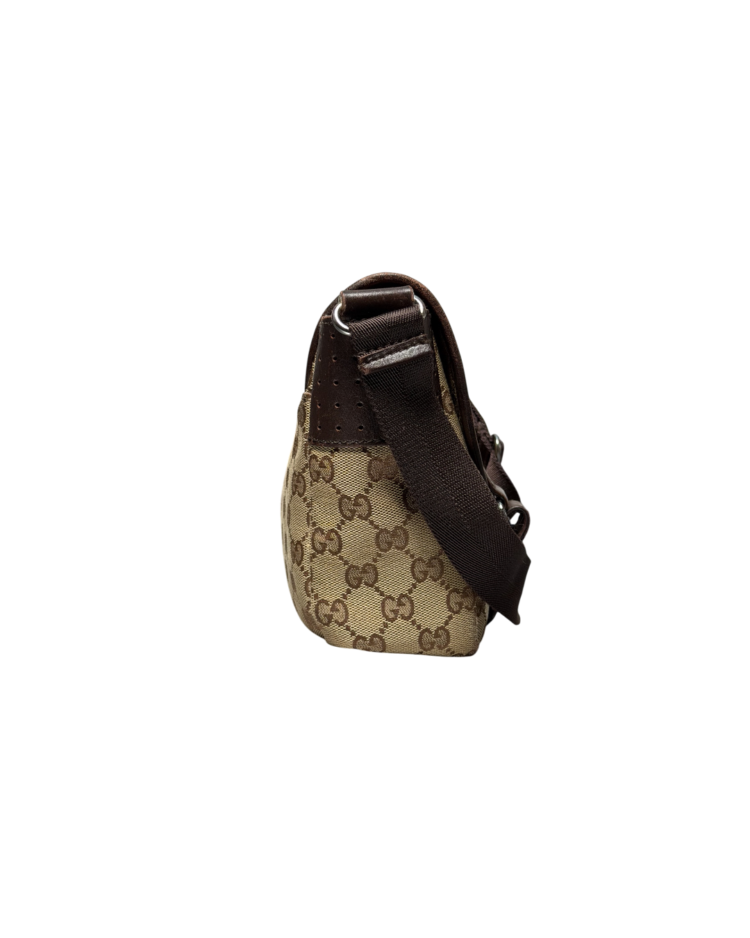 GUCCI GG Canvas Belt Flap Messenger Leather Beige Brown