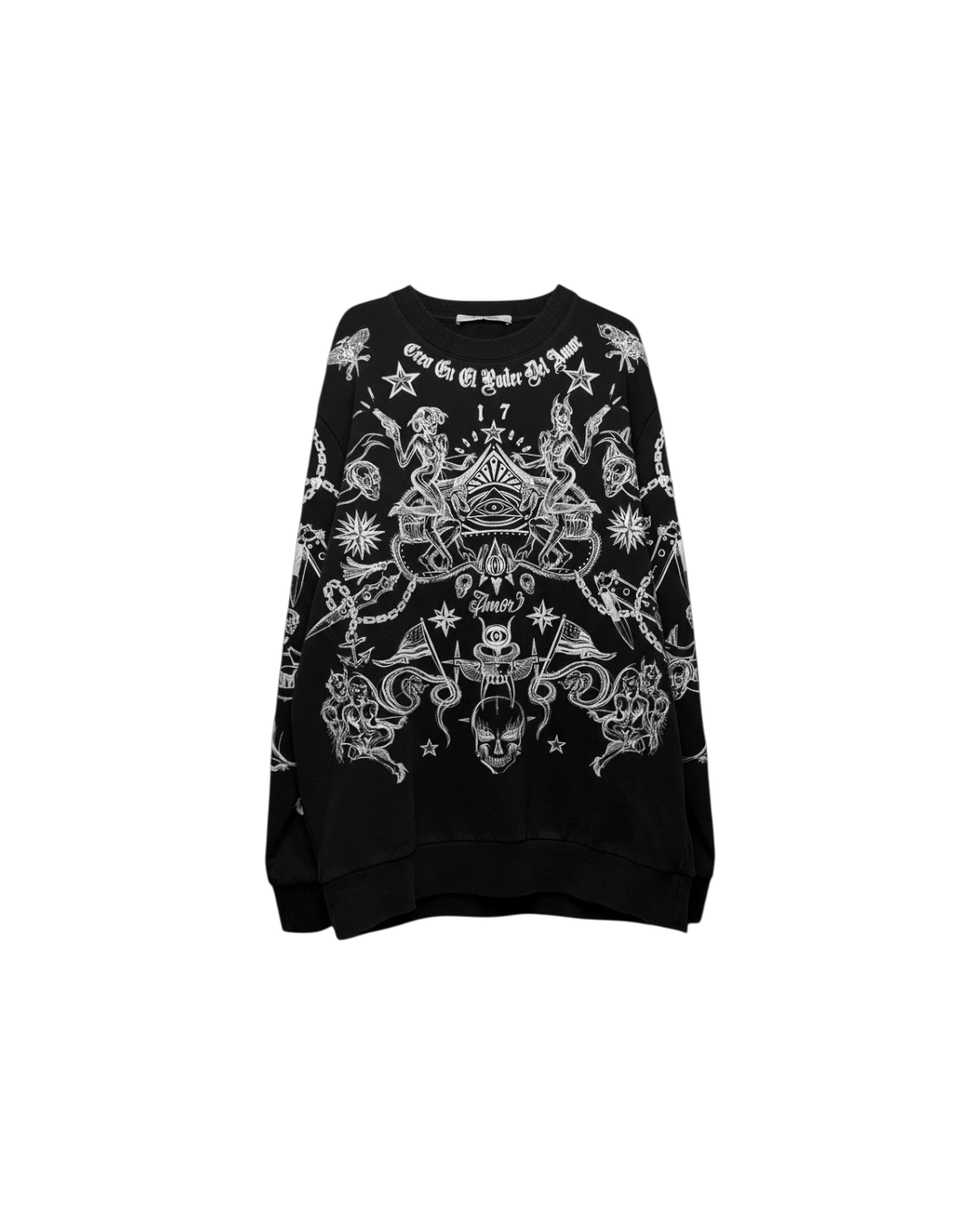 Givenchy 2017 Poder Del Amor Tattoo Crewneck Black