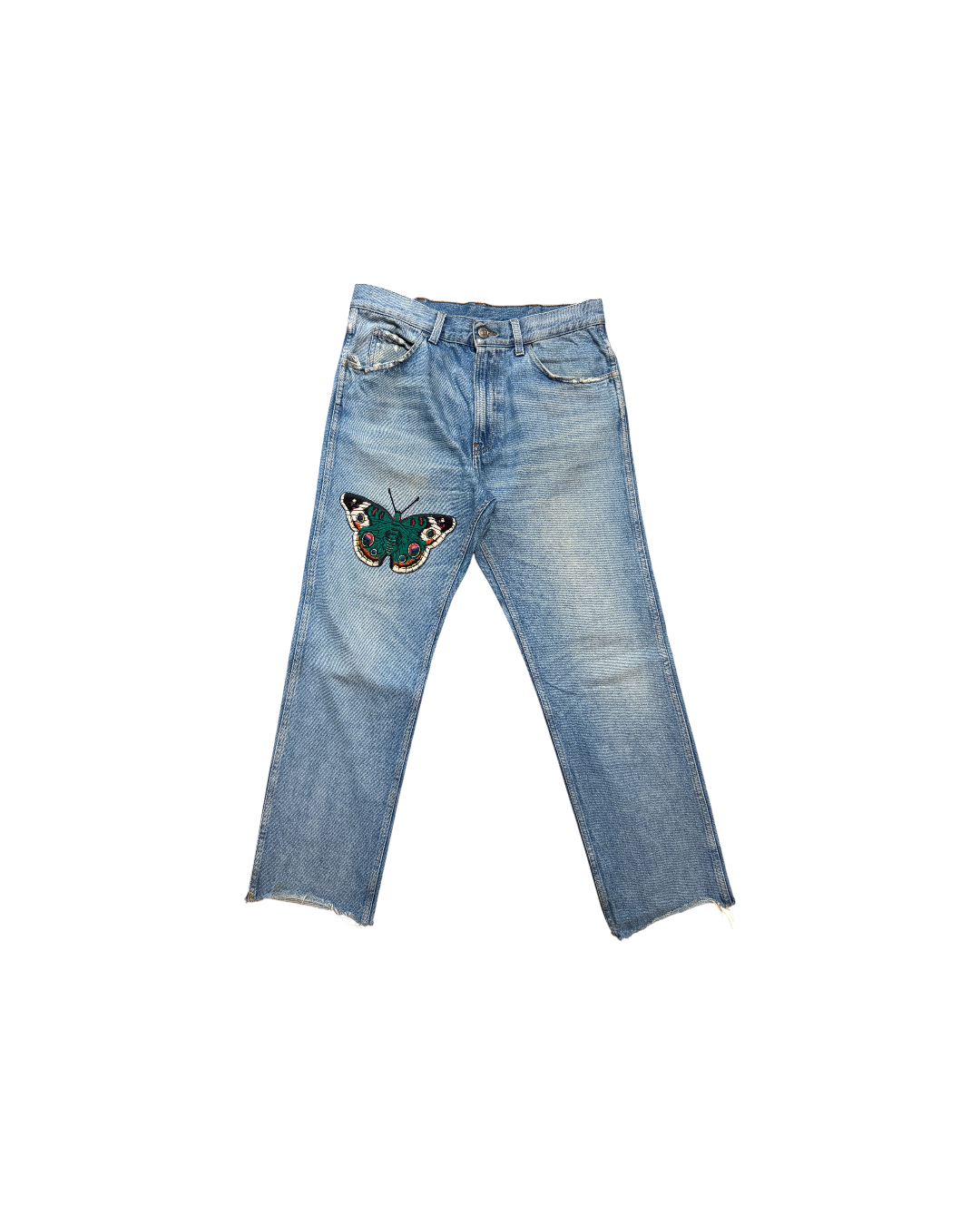 Gucci Butterfly Embroidered Straight Fit Denim Jeans