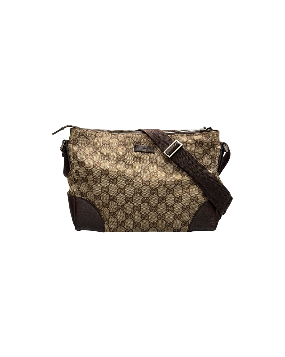 Gucci GG Canvas Shoulder Bag Beige Leather Corner