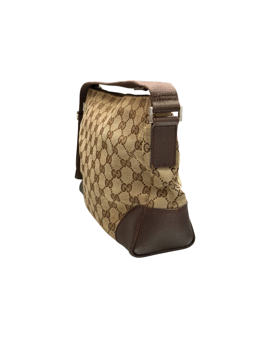 Gucci GG Canvas Shoulder Bag Beige Leather Corner