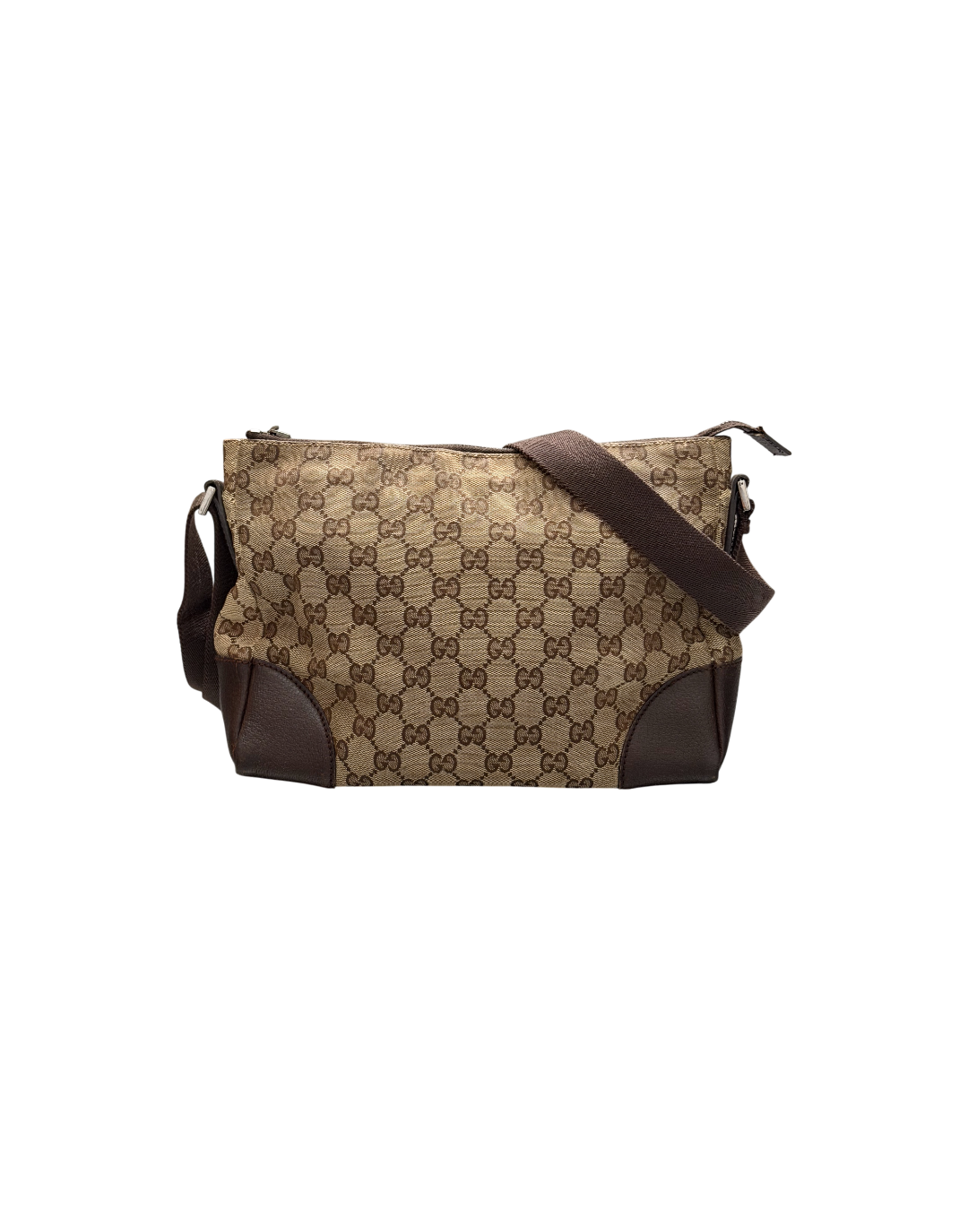 Gucci GG Canvas Shoulder Bag Beige Leather Corner