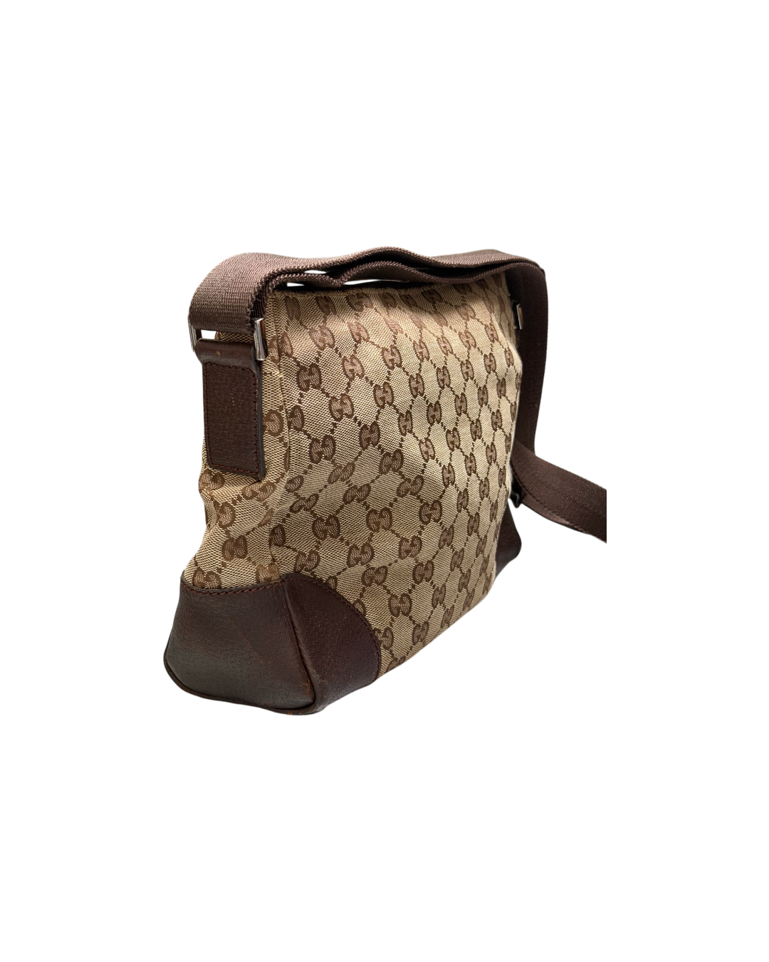 Gucci GG Canvas Shoulder Bag Beige Leather Corner