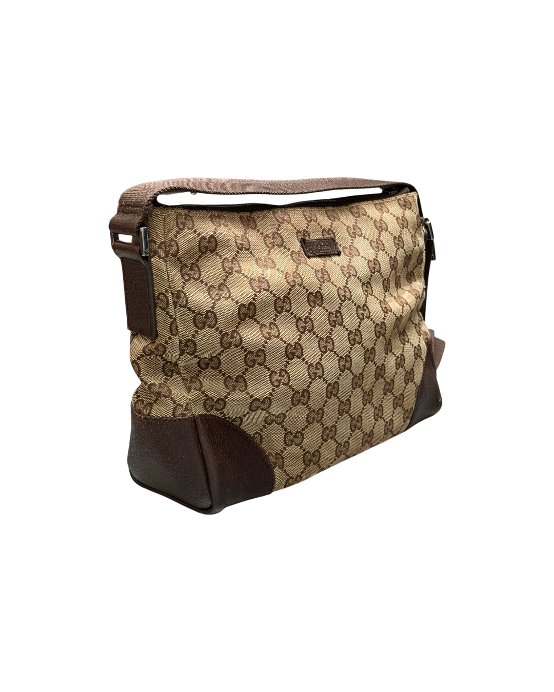 Gucci GG Canvas Shoulder Bag Beige Leather Corner