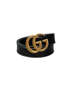 Gucci GG Marmont Belt Black Leather Shiny Gold Buckle