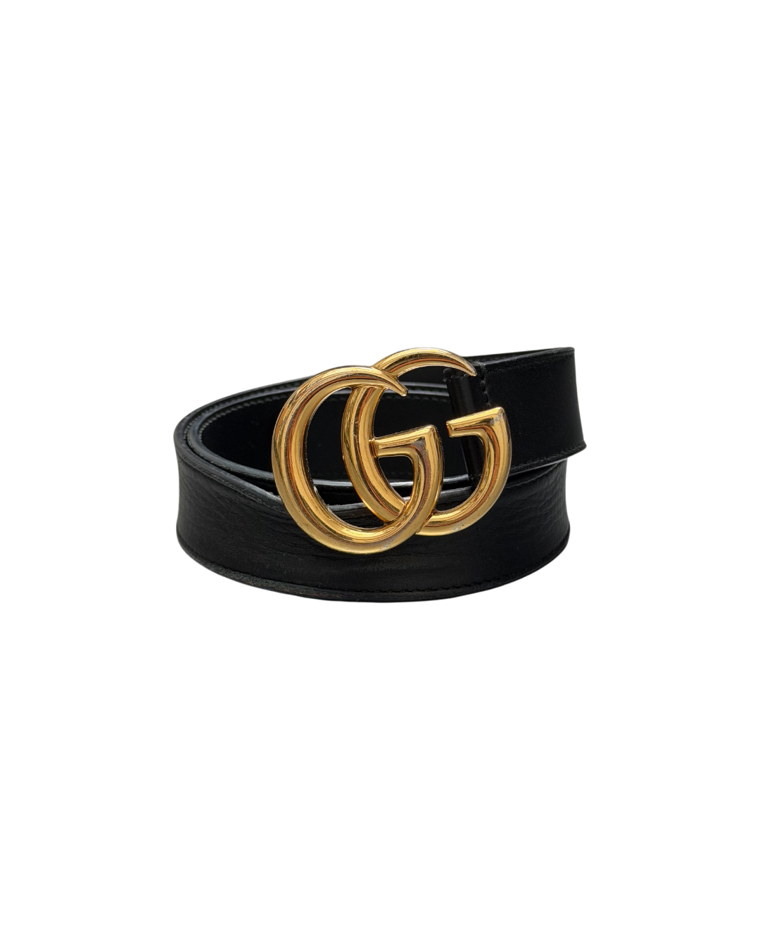 Gucci GG Marmont Belt Black Leather Shiny Gold Buckle