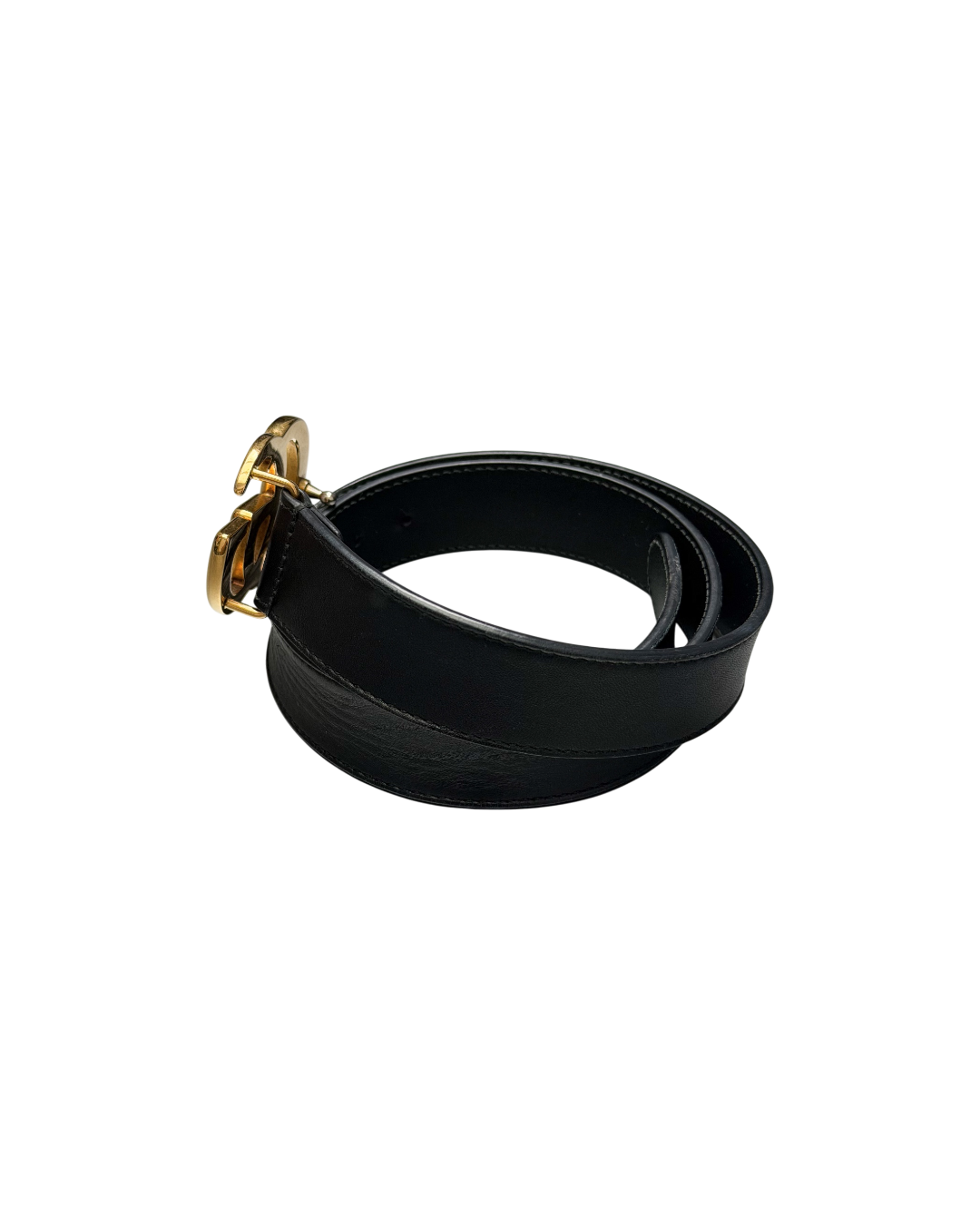 Gucci GG Marmont Belt Black Leather Shiny Gold Buckle