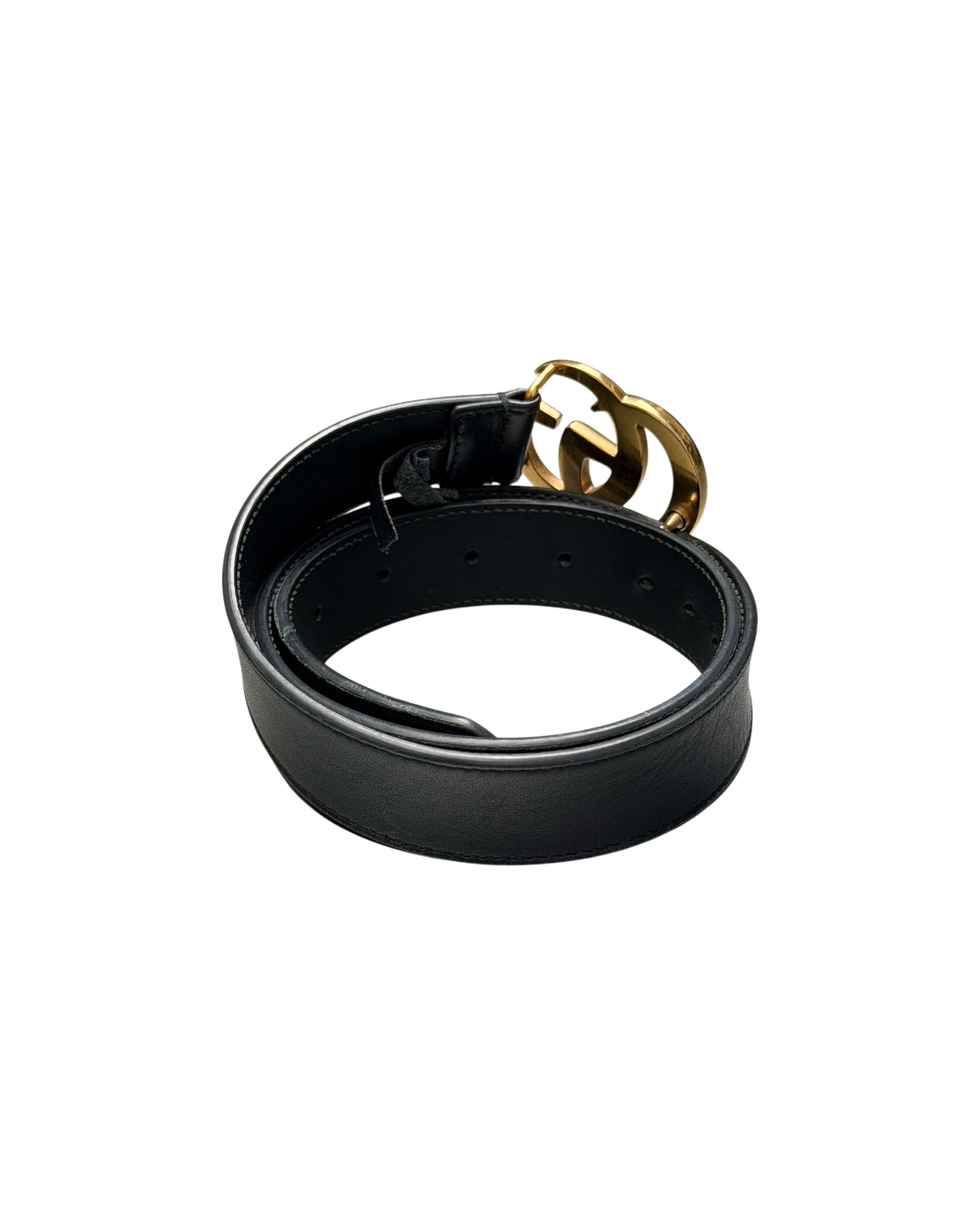 Gucci GG Marmont Belt Black Leather Shiny Gold Buckle