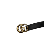 Gucci GG Marmont Belt Black Leather Shiny Gold Buckle