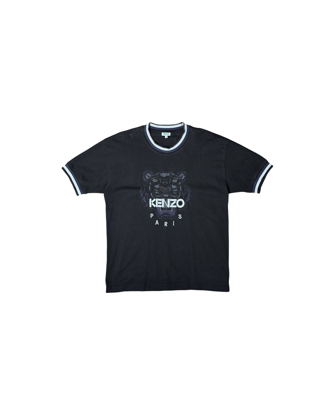 Kenzo Tiger Embroidered T-shirt Navy Striped Collar Cuff