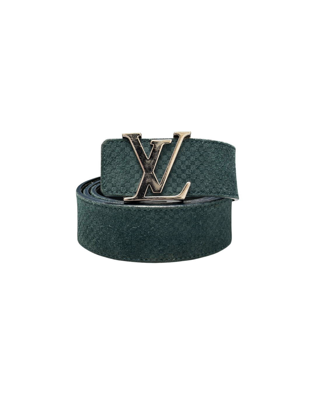 Louis Vuitton Blue Mini Damier Suede Silver Belt
