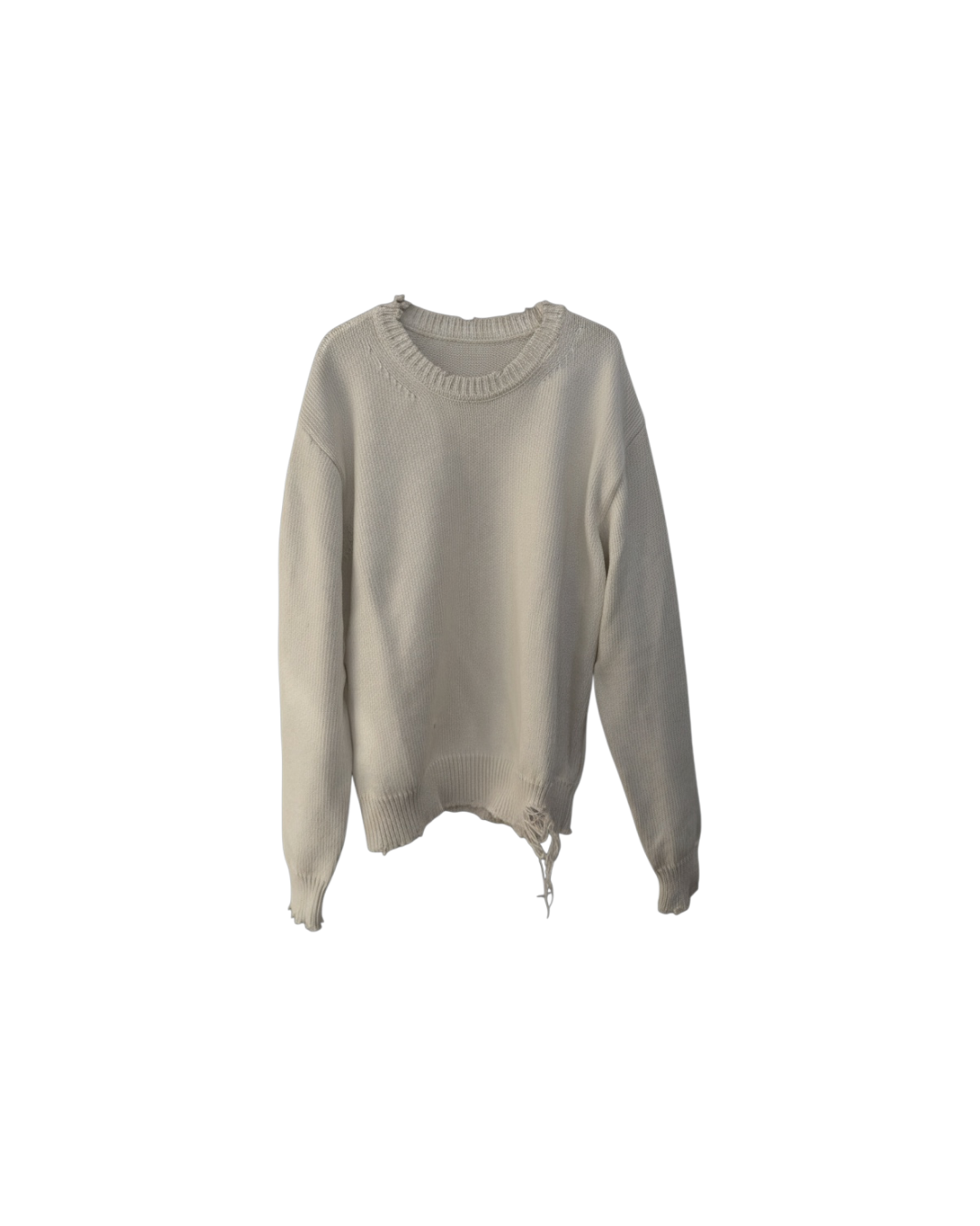 Margiela Distressed Knitted Sweater Cream White