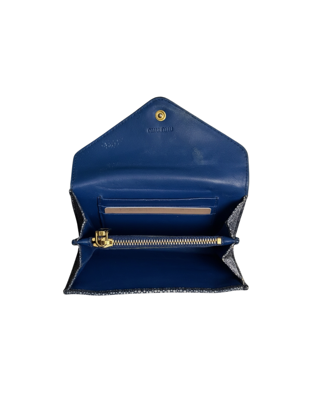 Miu Miu Textured Canvas Enveloppe Wallet Blue
