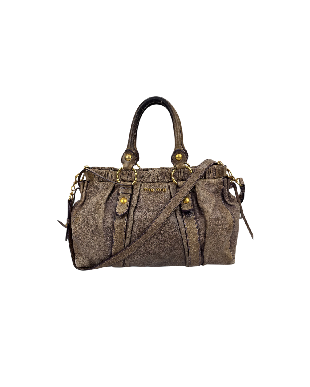 Miu Miu Vitello Leather Hand Bag Leather Grey