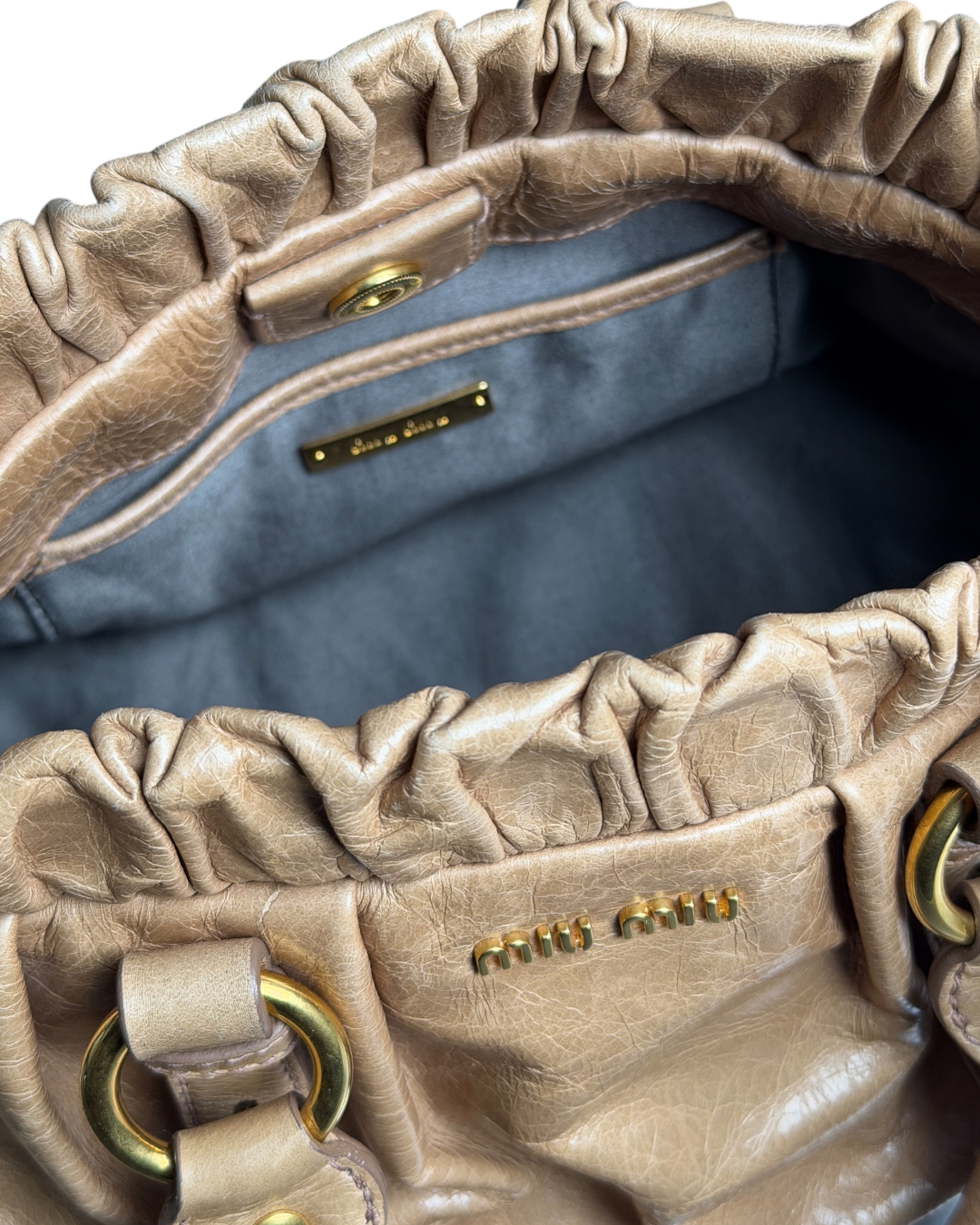 Miu Miu Vitello Leather Satchel Bag Brown