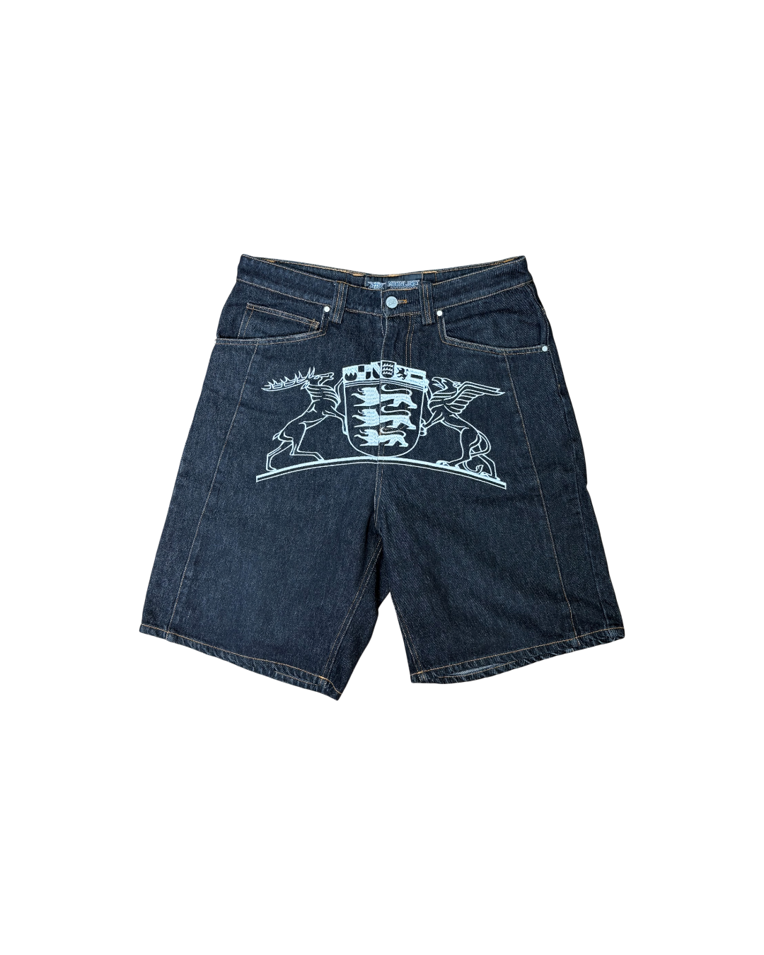 Moonlight Mansion Raw Denim Embroidery Jort Black