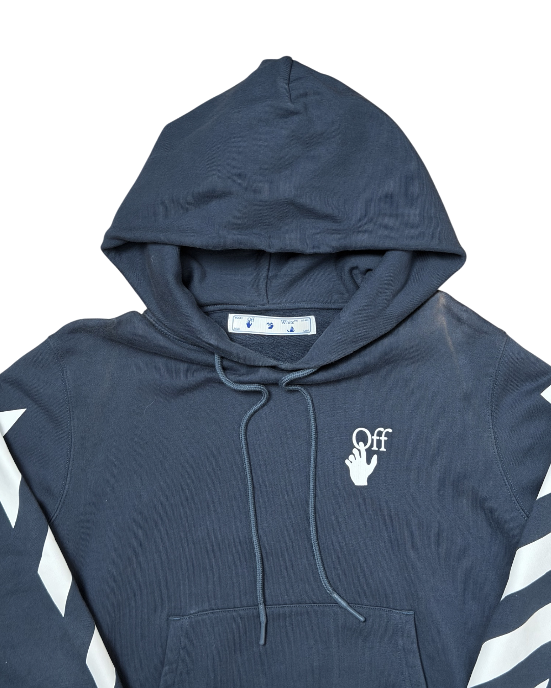 Off White Diagonal Agreement Hoodie Navy