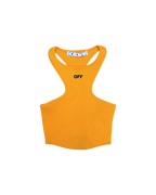 Off White Ribbed Racer Tank Top Orange